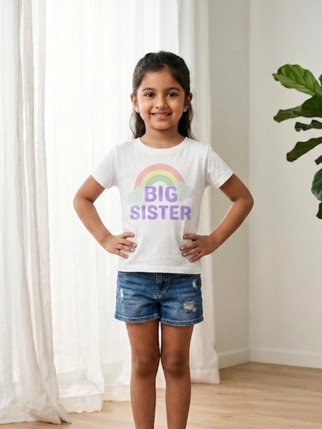 Big Sister Rainbow Printed Cotton T-Shirt for Kids