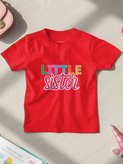 Little Sister Typography Cotton T-Shirt for Kids