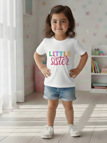 Little Sister Typography Cotton T-Shirt for Kids