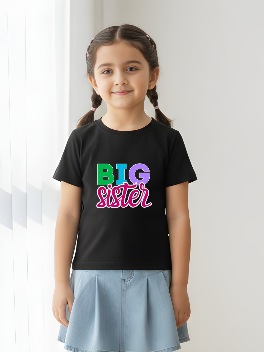 Big Sister Typography Cotton T-Shirt for Kids