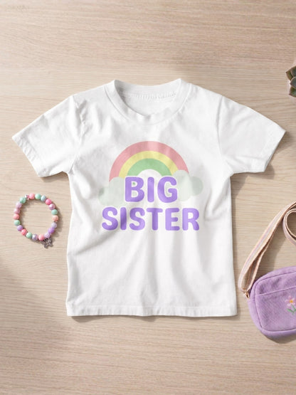 Big Sister Rainbow Printed Cotton T-Shirt for Kids