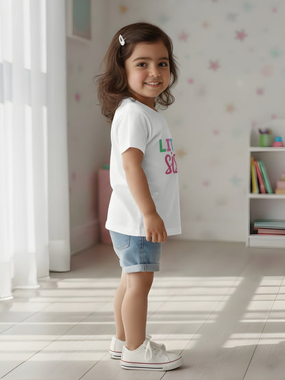 Little Sister Typography Cotton T-Shirt for Kids