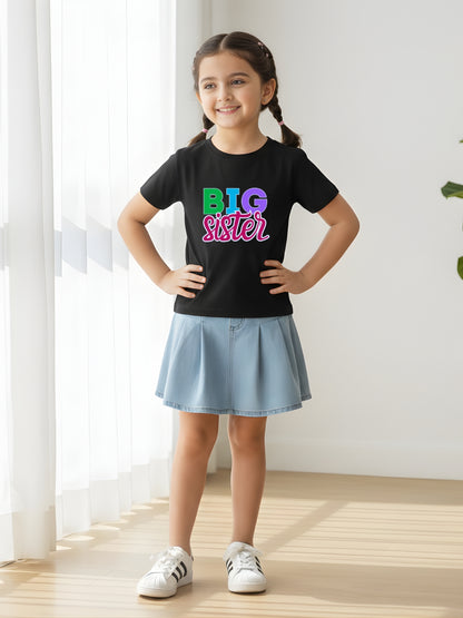 Big Sister Typography Cotton T-Shirt for Kids