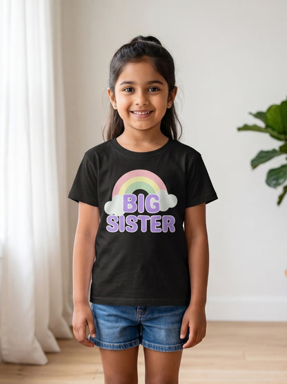 Big Sister Rainbow Printed Cotton T-Shirt for Kids