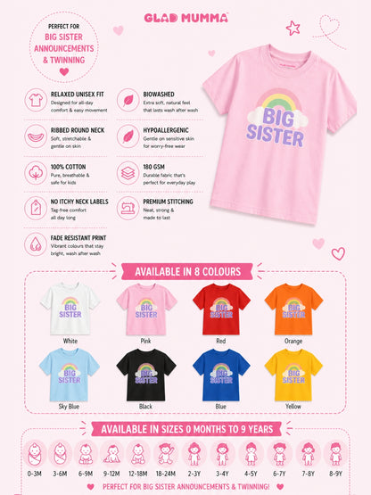 Big Sister Rainbow Printed Cotton T-Shirt for Kids