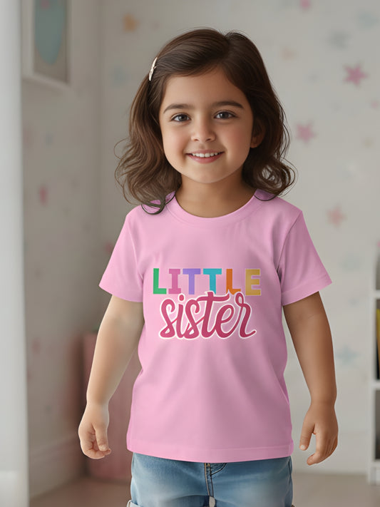 Little Sister Typography Cotton T-Shirt for Kids