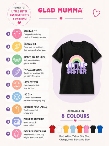 Little Sister Rainbow T-Shirt for Kids
