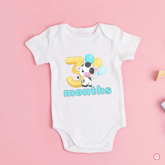 3 Month Cow Design Cotton Baby Onesie