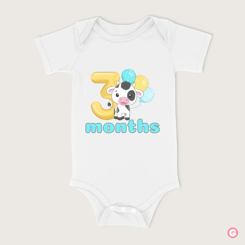 3 Month Cow Design Cotton Baby Onesie