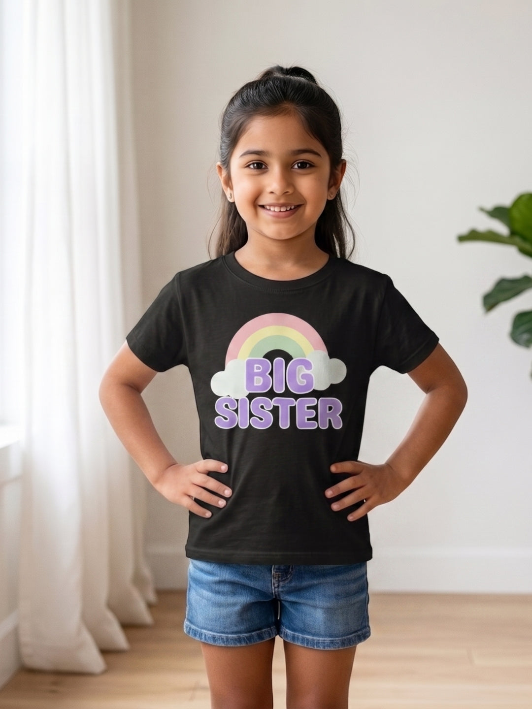 Big Sister Rainbow Printed Cotton T-Shirt for Kids