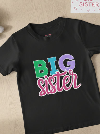 Big Sister Typography Cotton T-Shirt for Kids