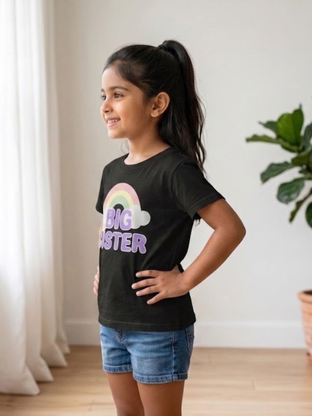 Big Sister Rainbow Printed Cotton T-Shirt for Kids