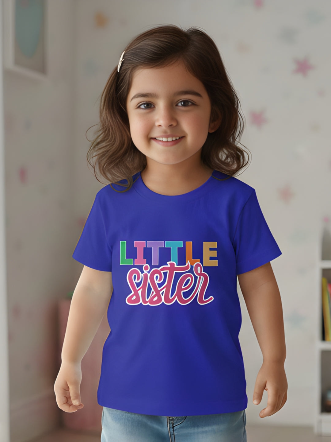 Little Sister Typography Cotton T-Shirt for Kids