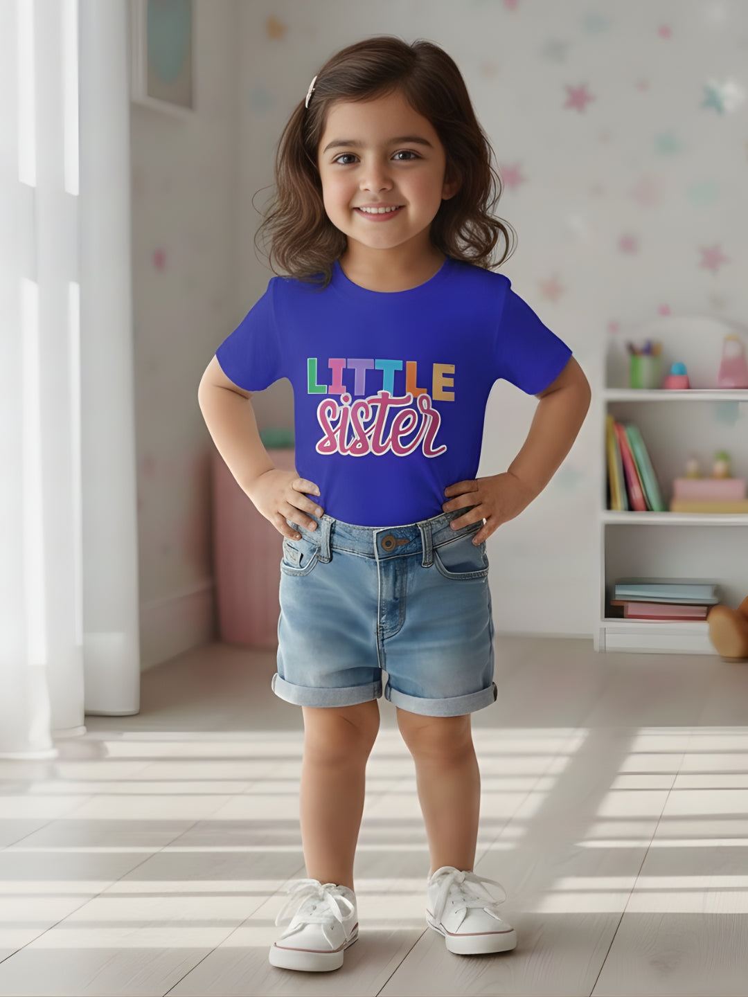 Little Sister Typography Cotton T-Shirt for Kids