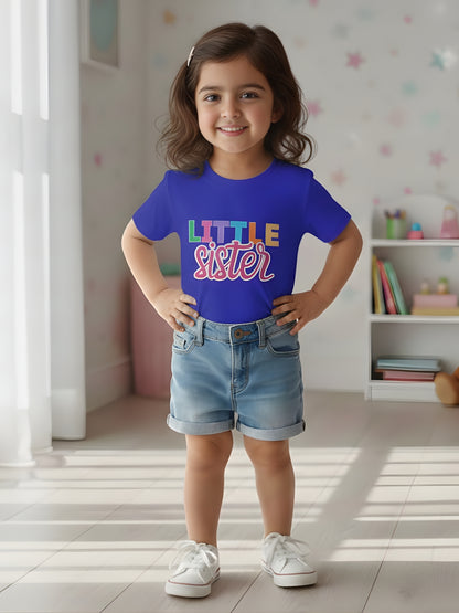 Little Sister Typography Cotton T-Shirt for Kids