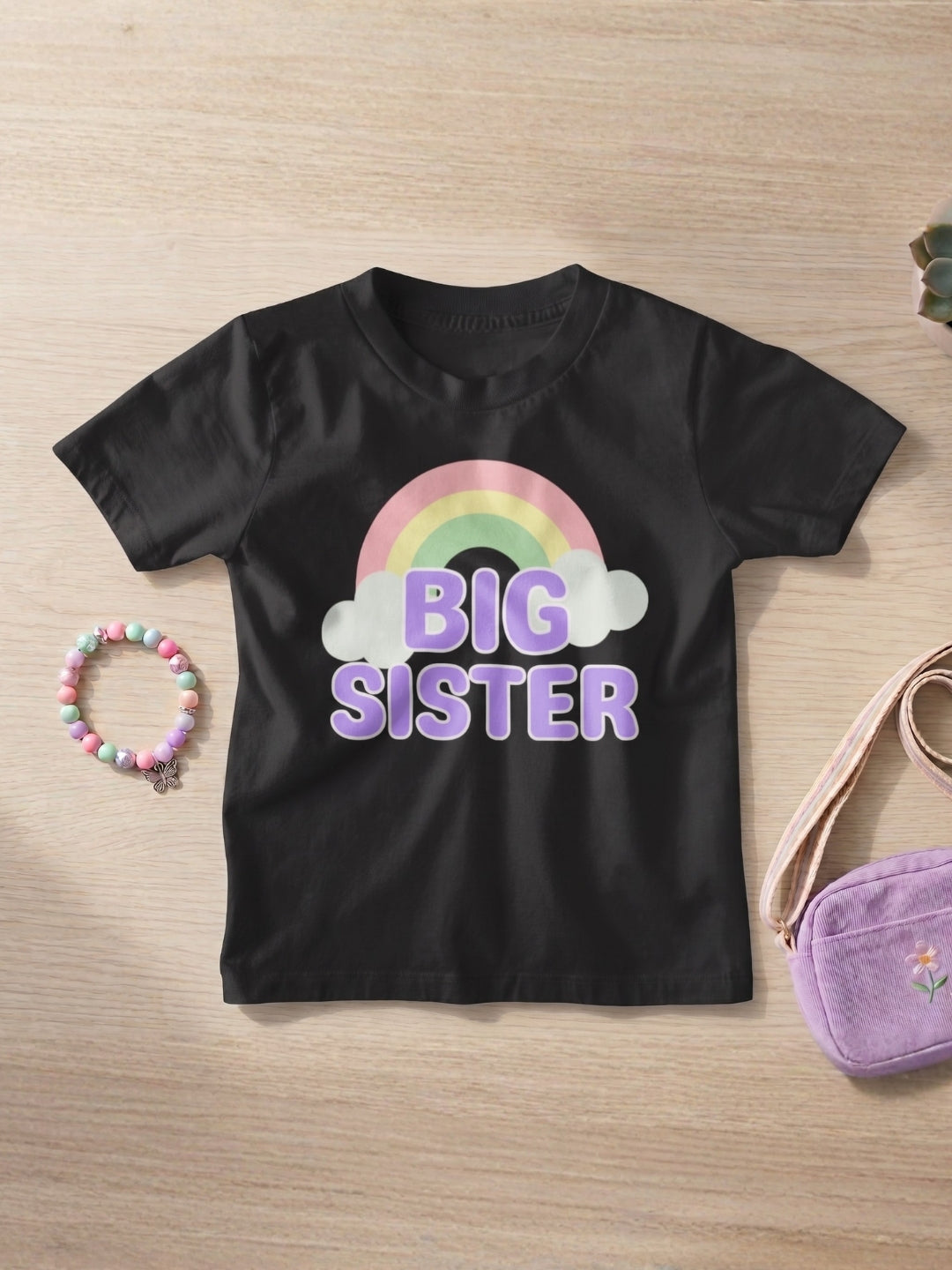 Big Sister Rainbow Printed Cotton T-Shirt for Kids