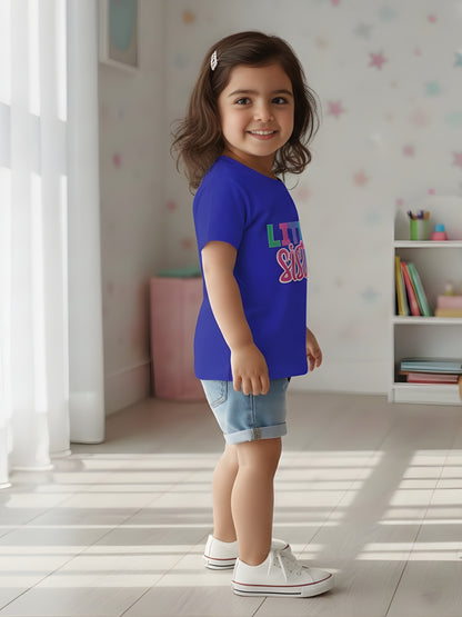 Little Sister Typography Cotton T-Shirt for Kids