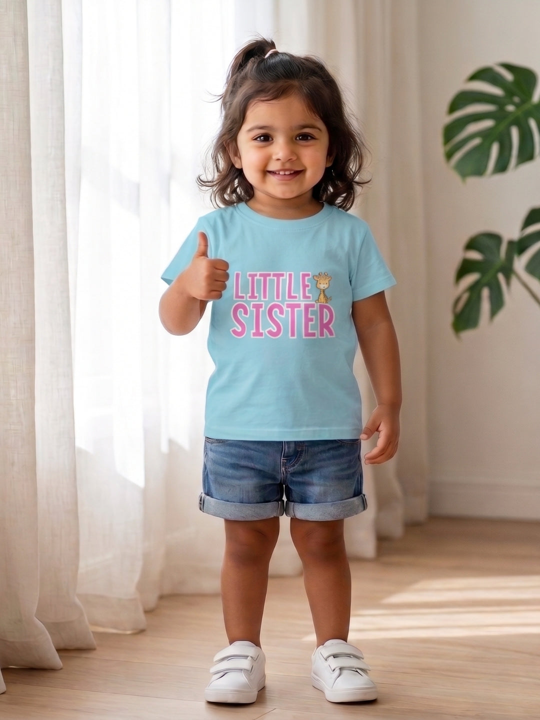 Little Sister Giraffe Print Kids T-shirt