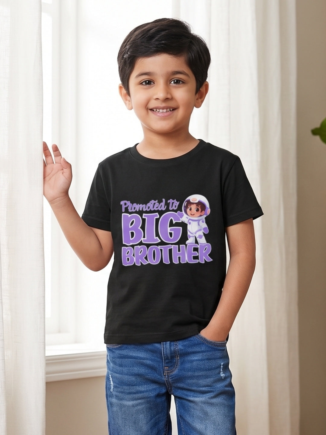 Promoted to Big Brother Astronaut Cotton T-Shirt for Kids
