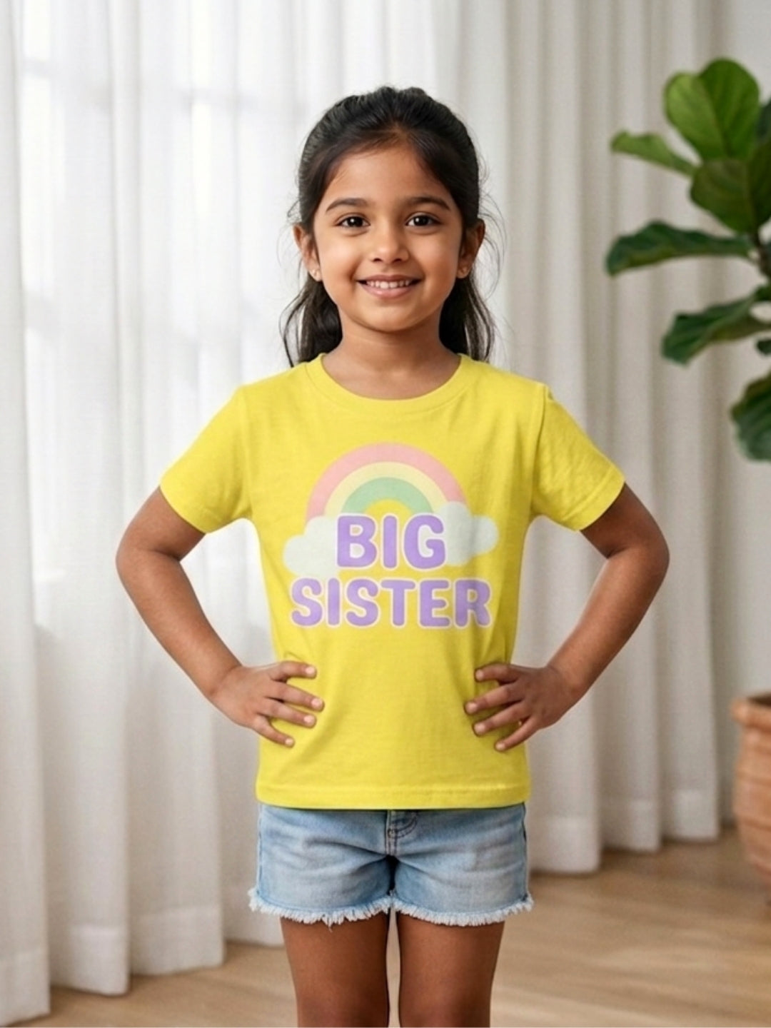 Big Sister Rainbow Printed Cotton T-Shirt for Kids
