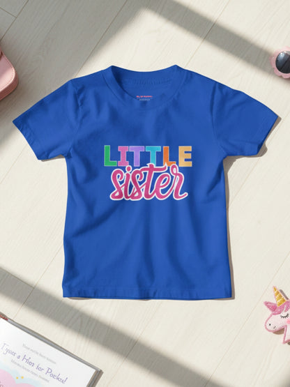 Little Sister Typography Cotton T-Shirt for Kids