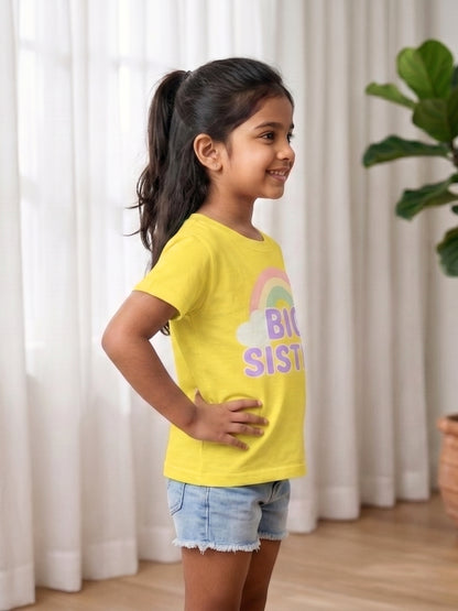 Big Sister Rainbow Printed Cotton T-Shirt for Kids