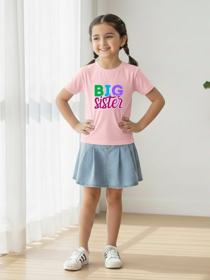 Big Sister Typography Cotton T-Shirt for Kids