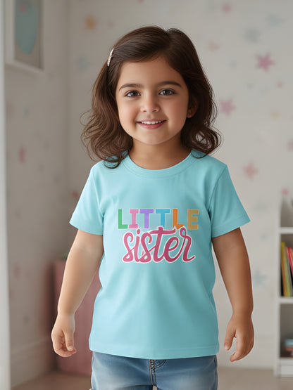 Little Sister Typography Cotton T-Shirt for Kids