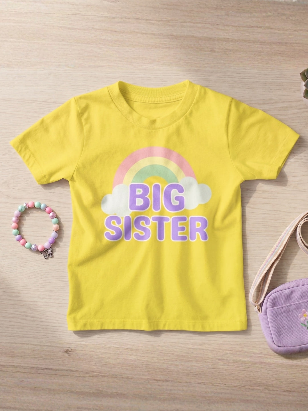 Big Sister Rainbow Printed Cotton T-Shirt for Kids