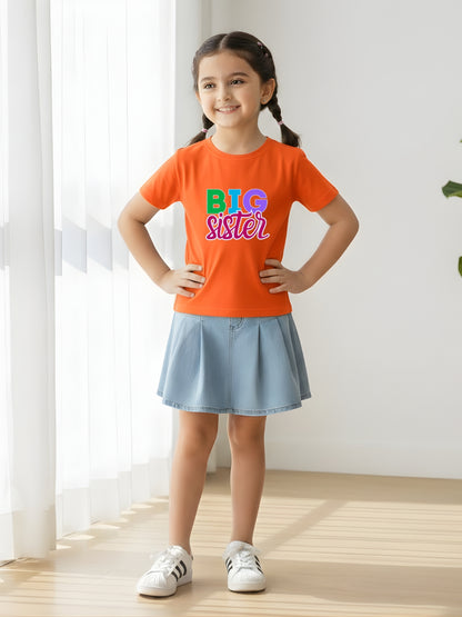 Big Sister Typography Cotton T-Shirt for Kids