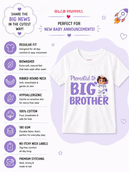 Promoted to Big Brother Astronaut Cotton T-Shirt for Kids