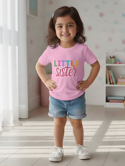 Little Sister Typography Cotton T-Shirt for Kids