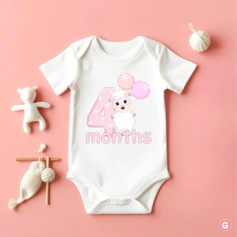 4 Months Sheep Cotton Baby Onesie - 3-6 M