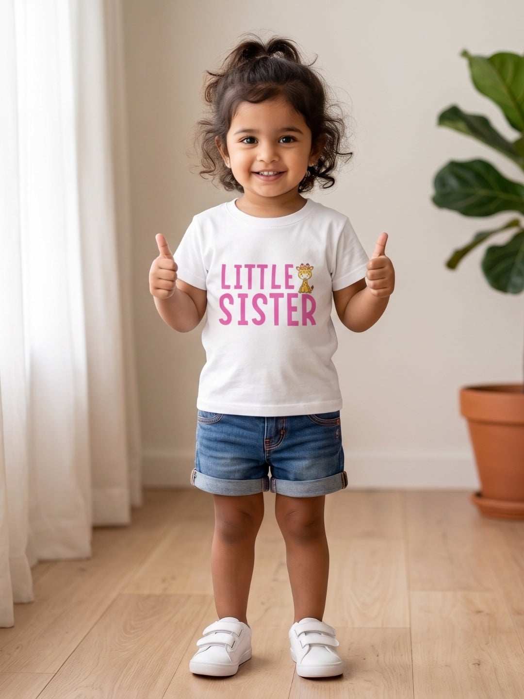 Little Sister Giraffe Print Kids T-shirt