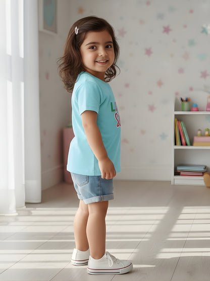 Little Sister Typography Cotton T-Shirt for Kids