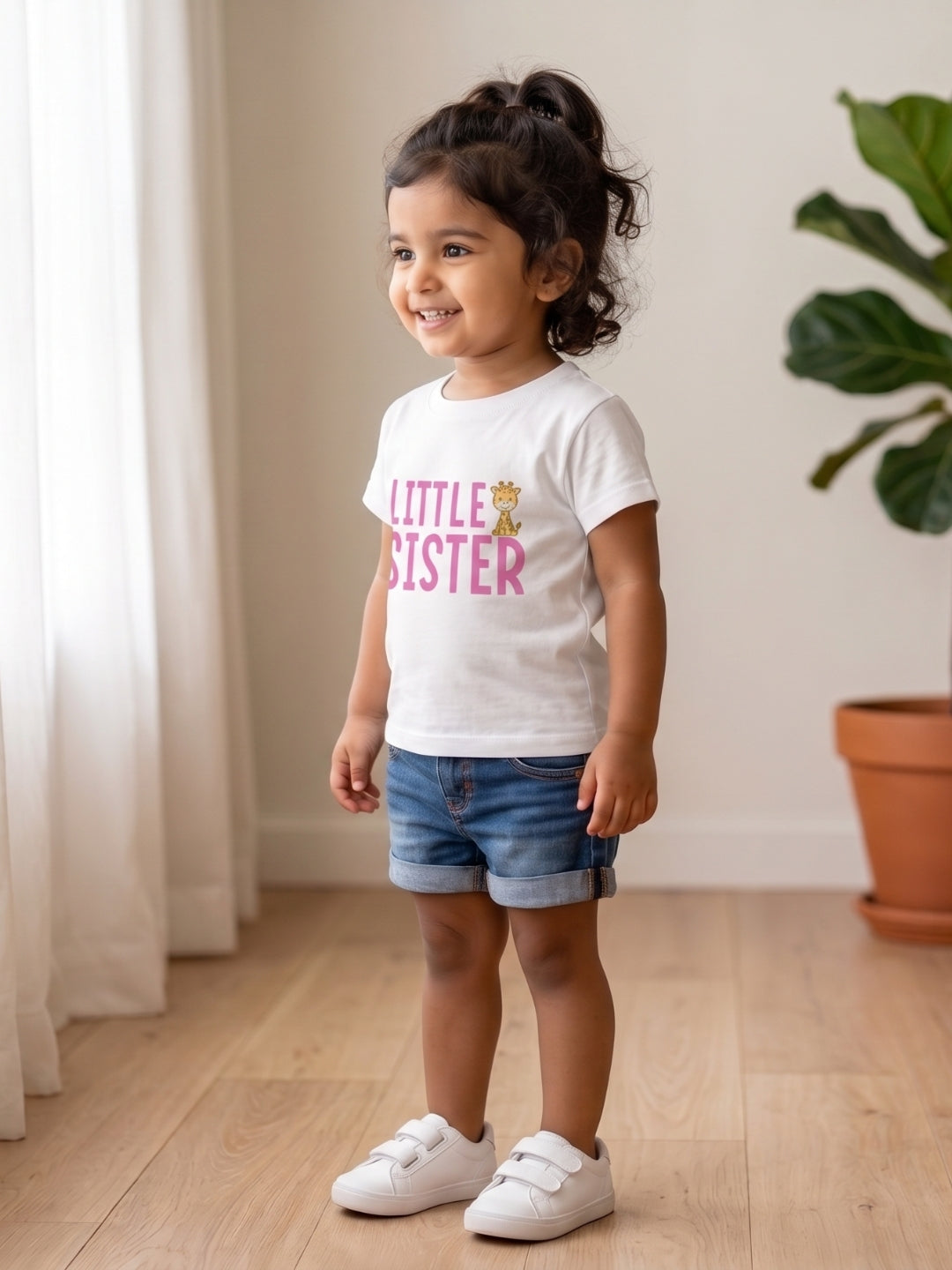 Little Sister Giraffe Print Kids T-shirt