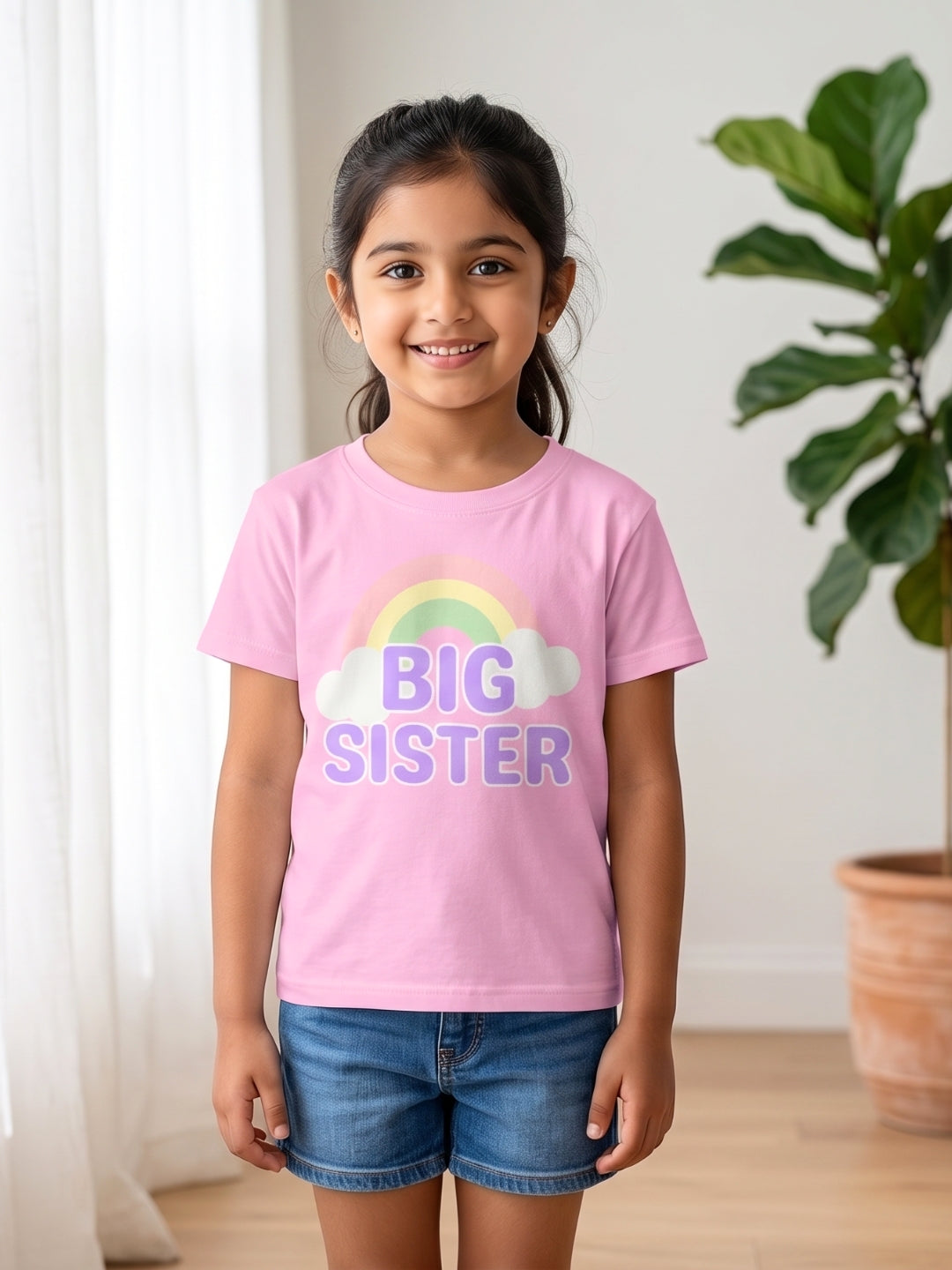 Big Sister Rainbow Printed Cotton T-Shirt for Kids