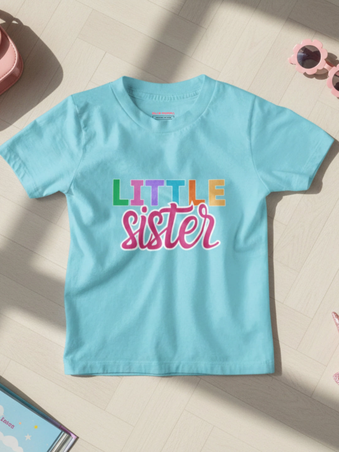 Little Sister Typography Cotton T-Shirt for Kids