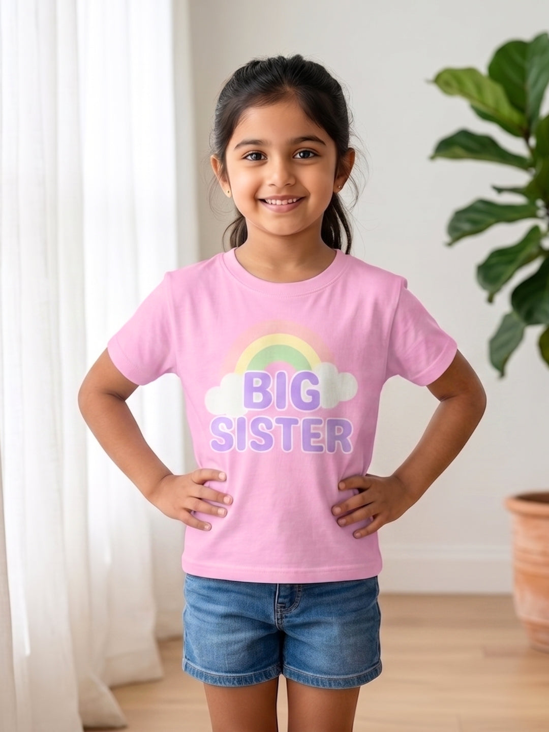 Big Sister Rainbow Printed Cotton T-Shirt for Kids