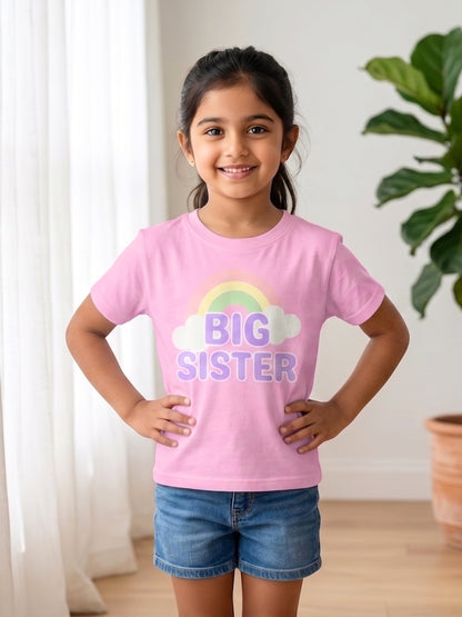 Big Sister Rainbow Printed Cotton T-Shirt for Kids
