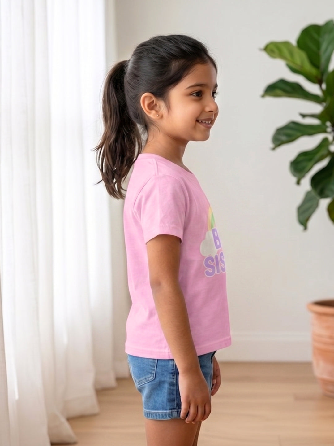 Big Sister Rainbow Printed Cotton T-Shirt for Kids