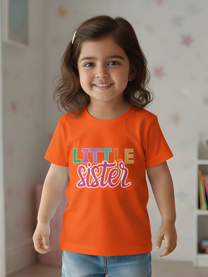 Little Sister Typography Cotton T-Shirt for Kids