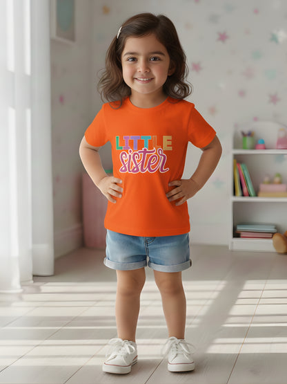 Little Sister Typography Cotton T-Shirt for Kids