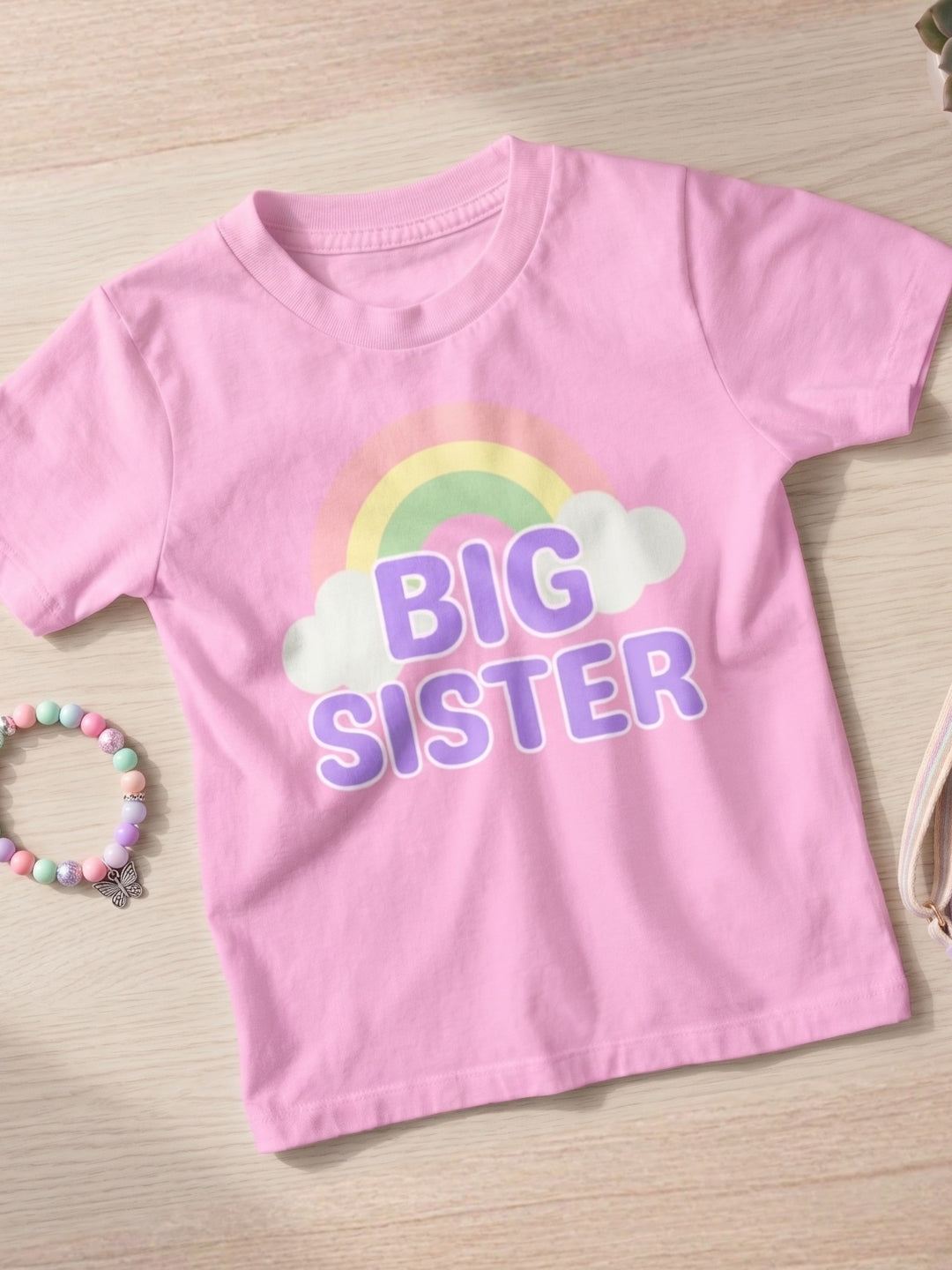 Big Sister Rainbow Printed Cotton T-Shirt for Kids
