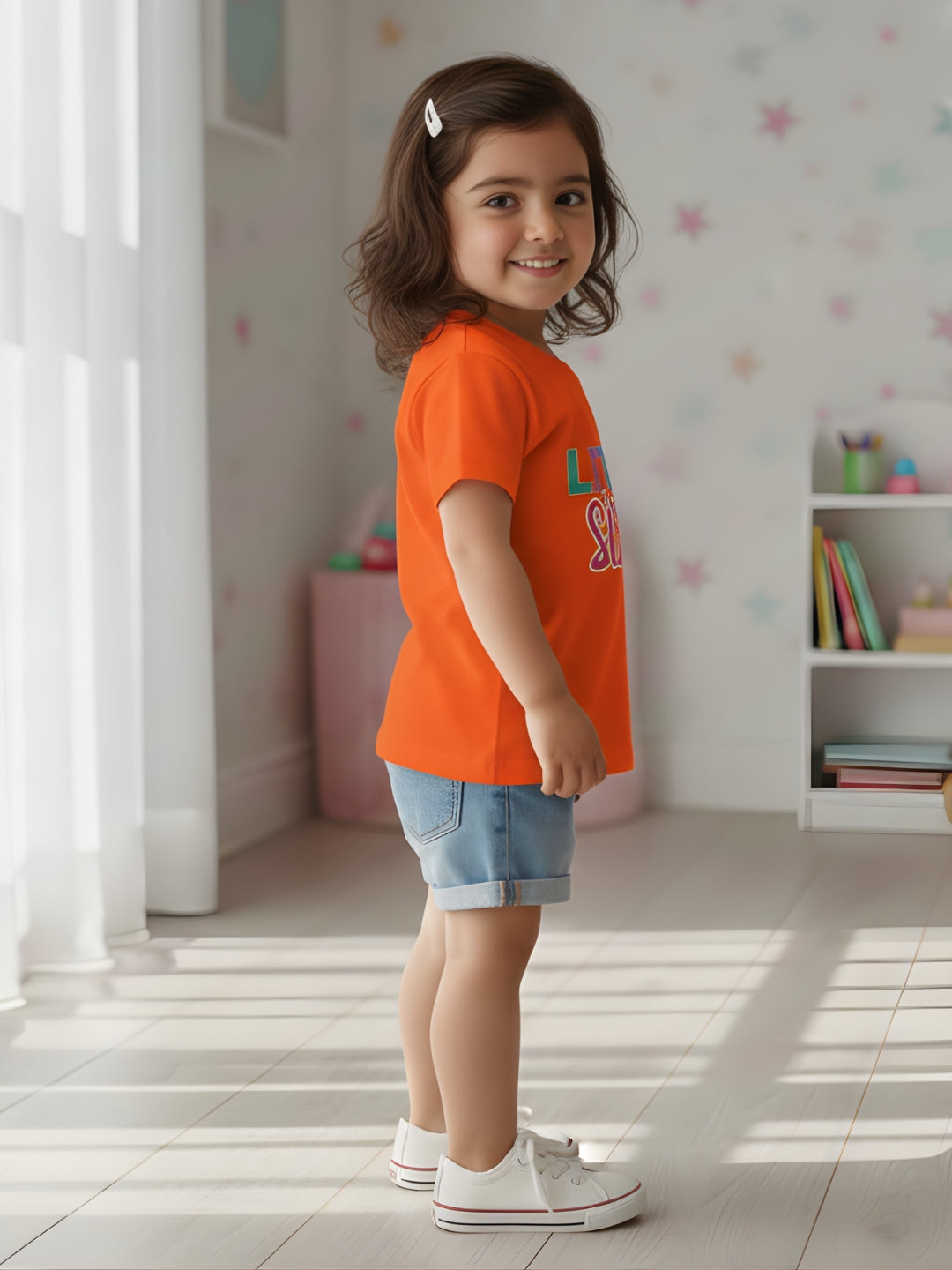 Little Sister Typography Cotton T-Shirt for Kids