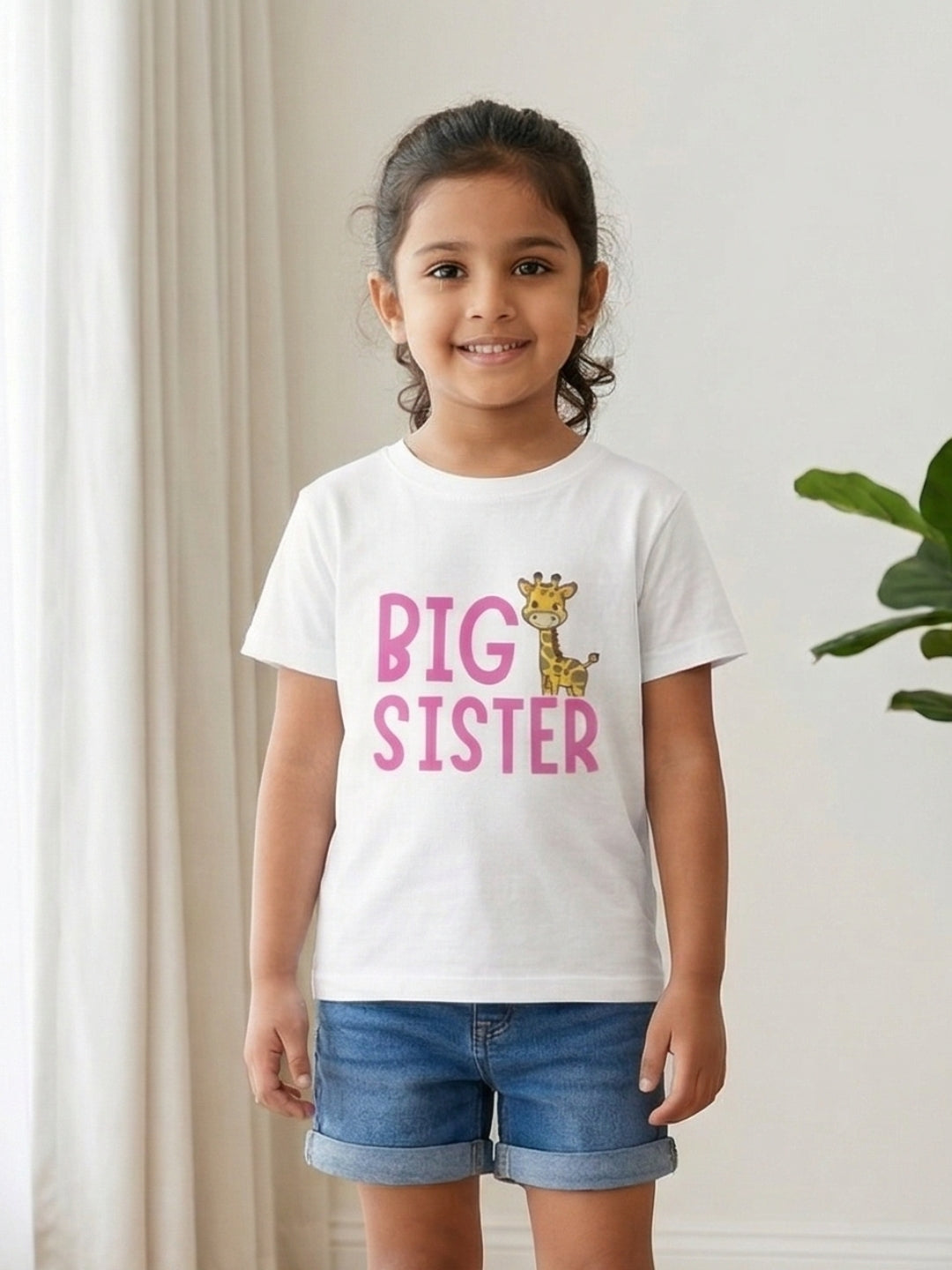Big Sister Giraffe Print Kids T-shirt