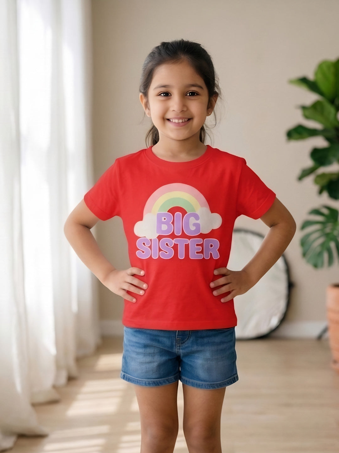 Big Sister Rainbow Printed Cotton T-Shirt for Kids