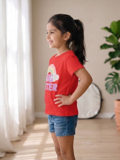 Big Sister Rainbow Printed Cotton T-Shirt for Kids