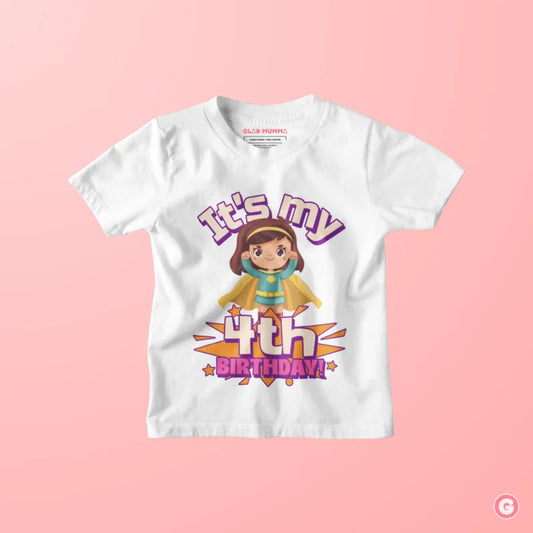 4th Birthday Super Girl Cotton T-shirt - Kids Tshirt