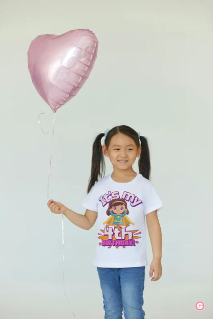 4th Birthday Super Girl Cotton T-shirt - Kids Tshirt